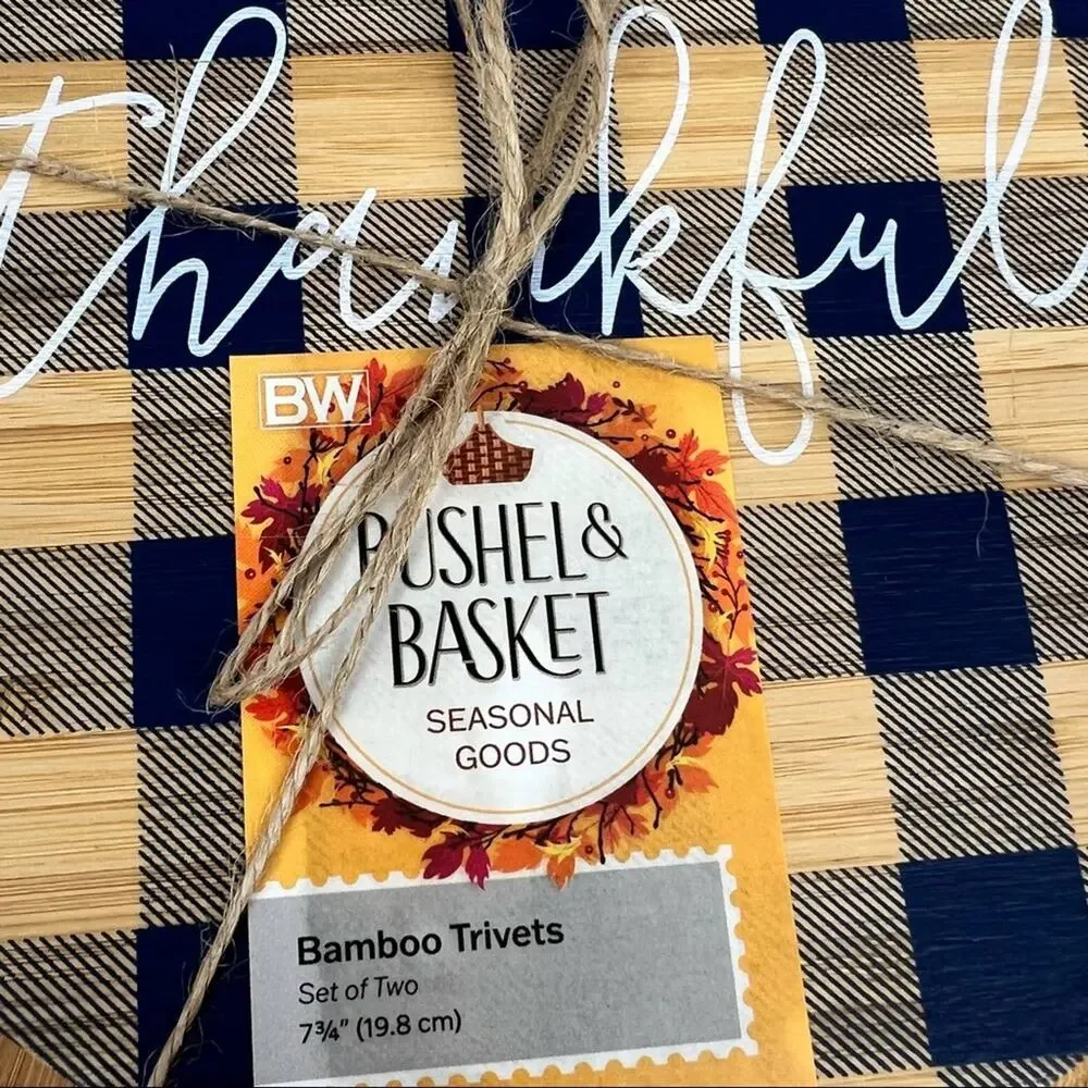Fall Themed Dark Blue Wood Trivets - Set of Two - NWT